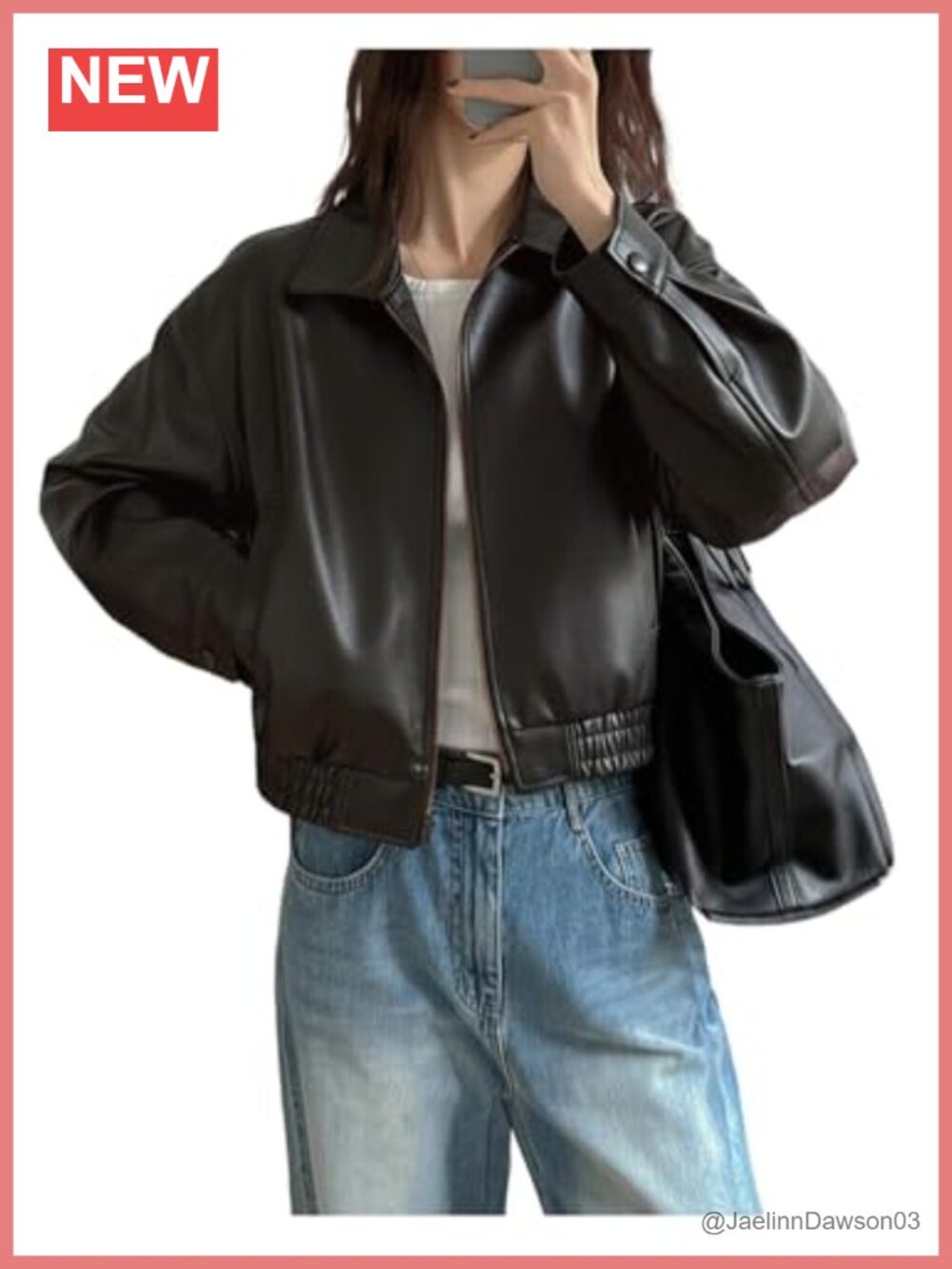Faux Leather Crop Bomber Jacket Zip Up Moto Y2K